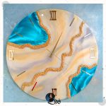 ساعت دیواری رزین مدل مرمر آبی