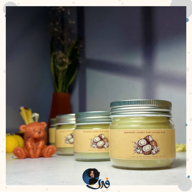 شمع شیشه‌ای بیسکوییت نارگیلی